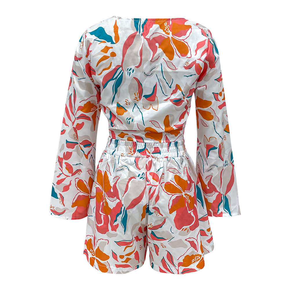 Fashion Printed Long-Sleeved Seaside Vacation Leisure Suit