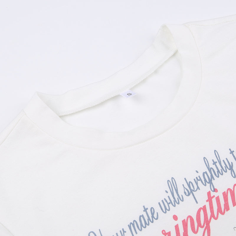 Cute Color Lead Printing Round Neck Short-sleeved T-shirt