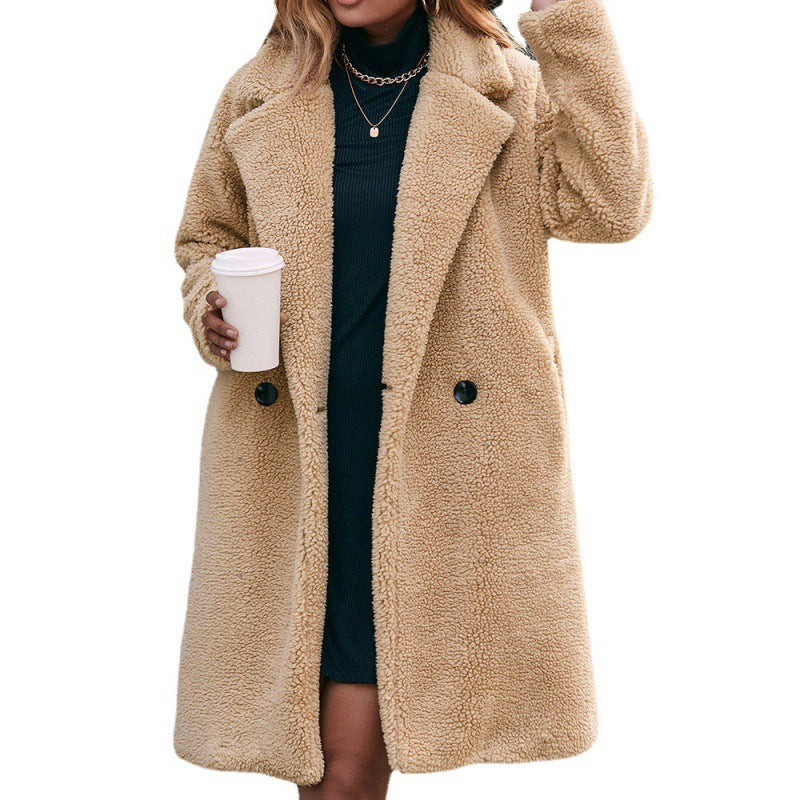 Loose Mid-length Plush Trench Coat