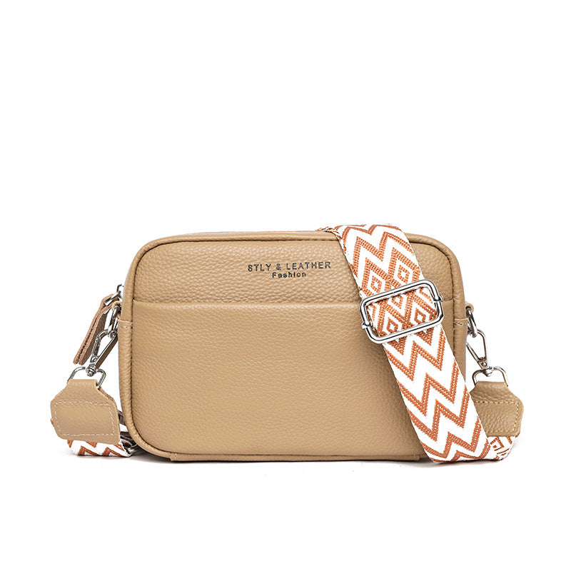 Fashion Simple Shoulder Messenger Bag Top Layer Cowhide Small Square Bag