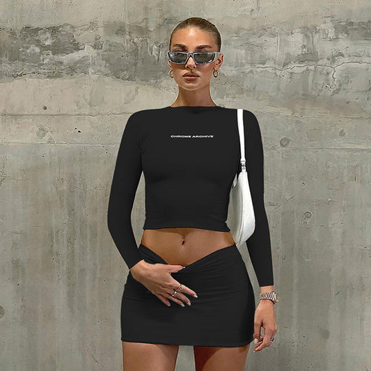 Women's Fashion Letter Print Long Sleeve Top Set