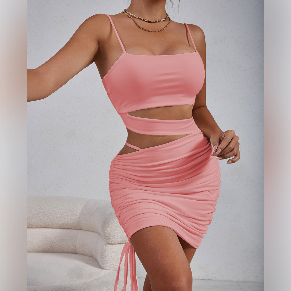 European And American Strap Pleated Dress