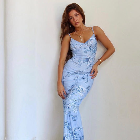 Design Sense Slim Fit Printing Slip Dress Women