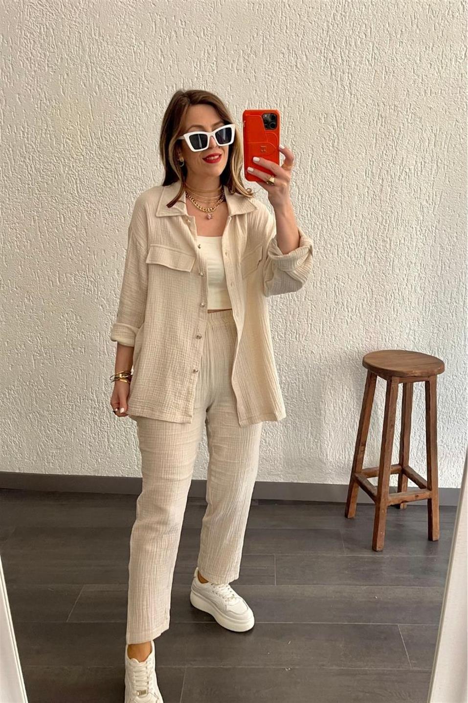 Women's Loose Long-sleeved Cropped Pants Casual Sports Shirt Outfit
