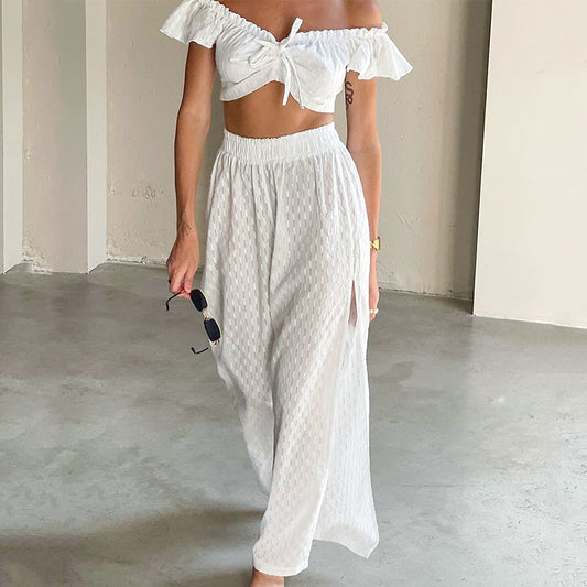 Women's Fashion Casual Cut-out Ruffled Jacquard Suit