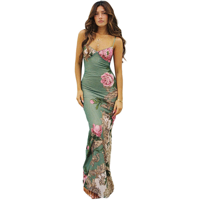 Design Sense Slim Fit Printing Slip Dress Women