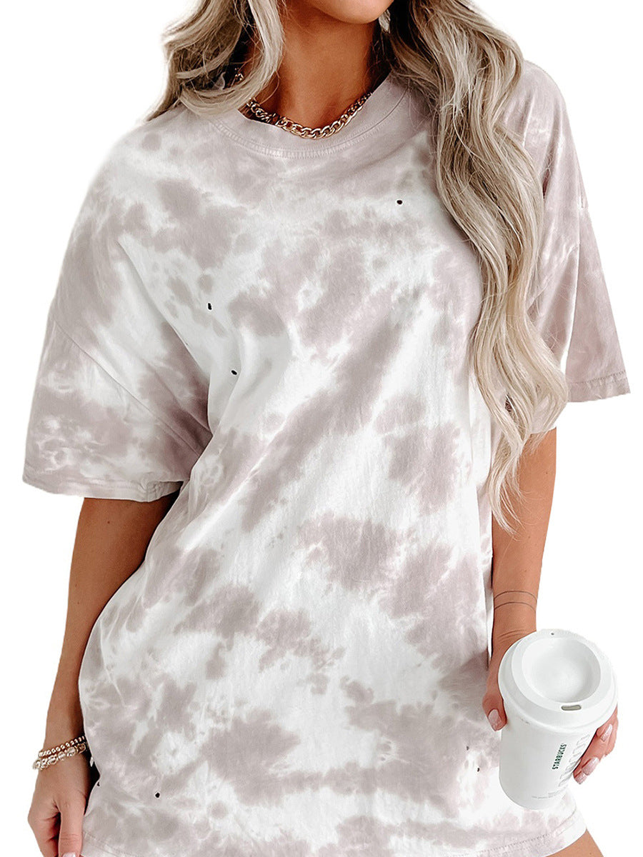 Shiying Summer New Tie-dyed Short-sleeved T-shirt Female European And American