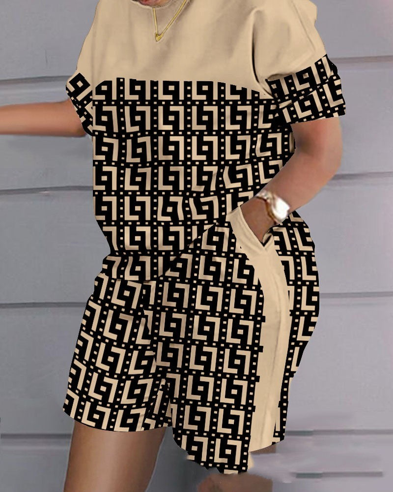 Women's New Printed Short Sleeve Casual Set