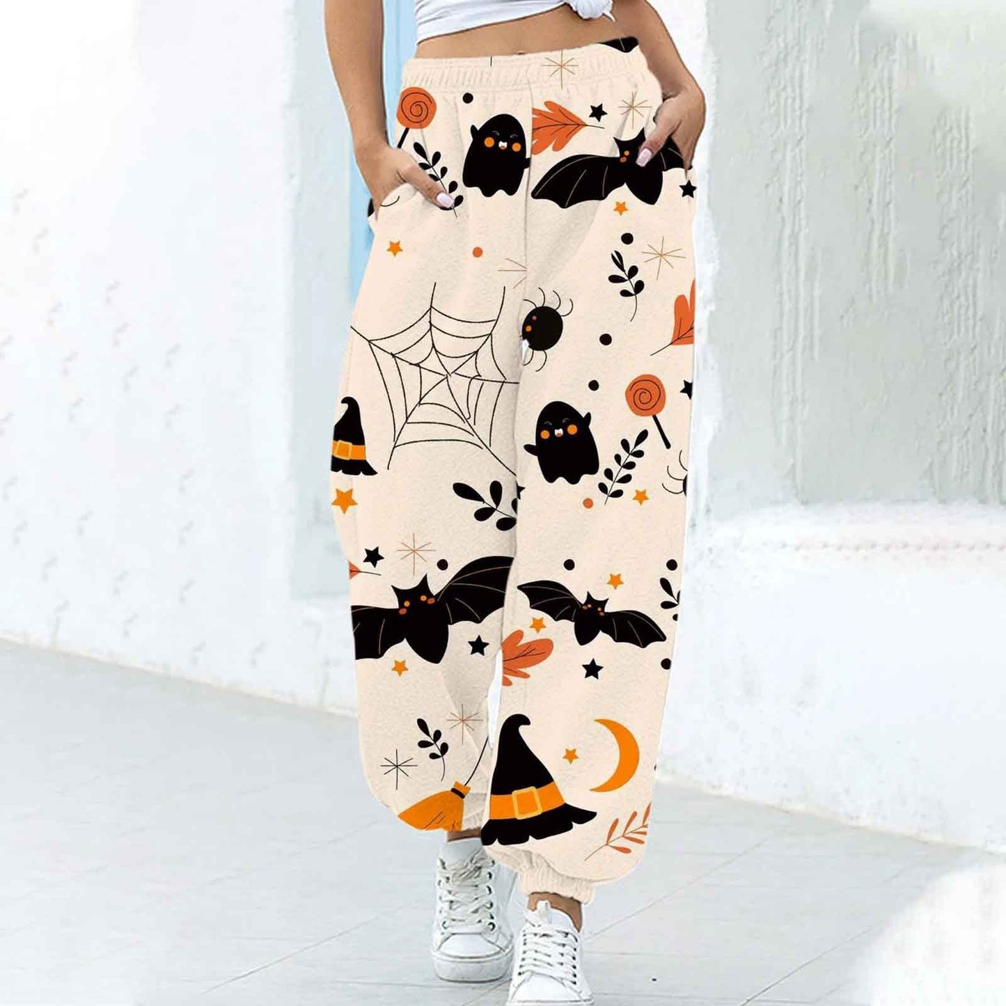 Women's Fashion Loose Halloween Funny Print Ankle Banded Pants