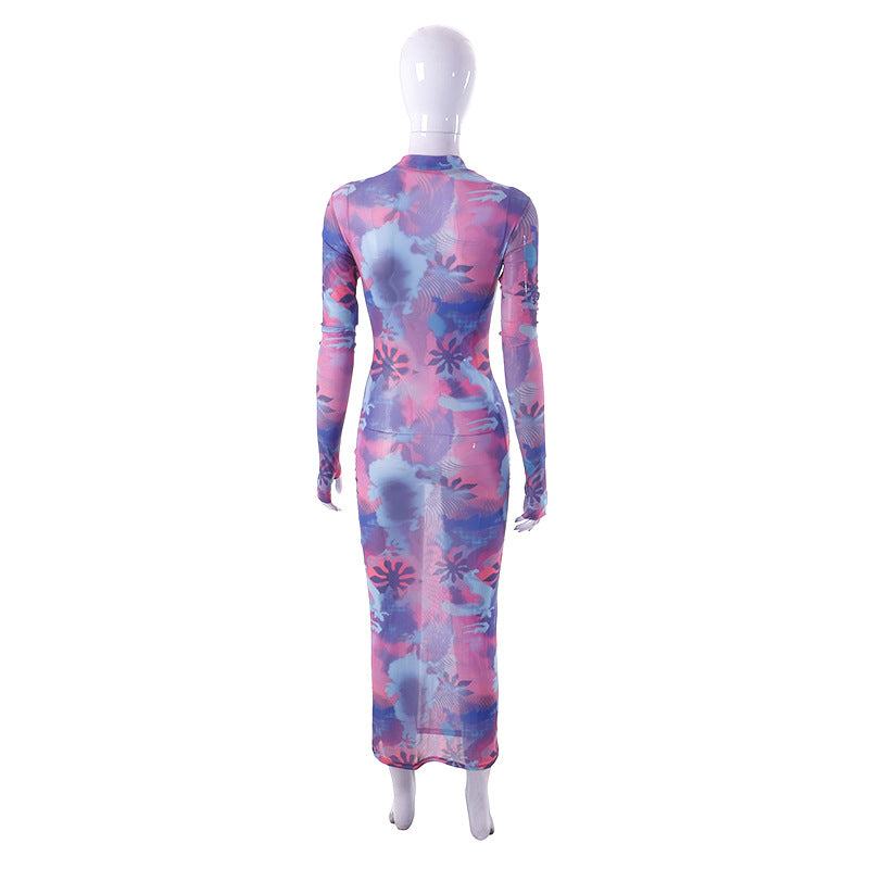 Gauze Printed Casual Long Dress