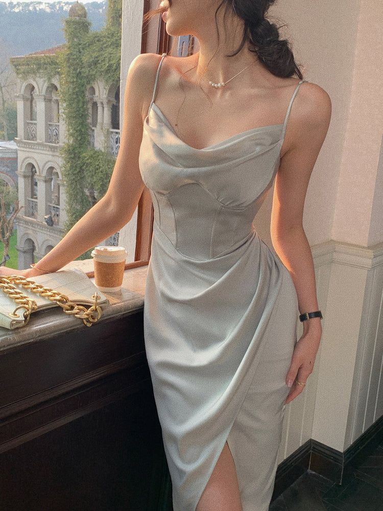 Women's Niche Design Satin Suspender Dress Slim And Slim