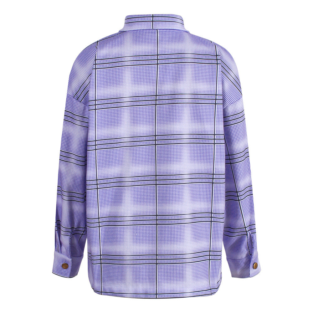 Check Printed Long Sleeve Cardigan Single-breasted Casual Jacket