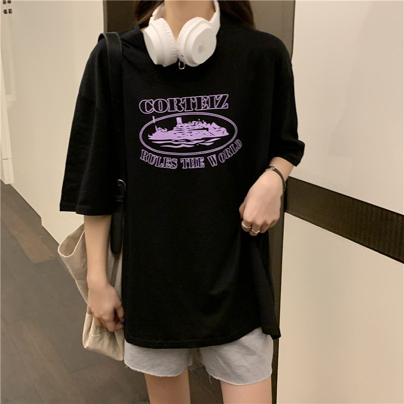 Short-sleeved T-shirt Loose Harajuku Style Top Bottoming Shirt