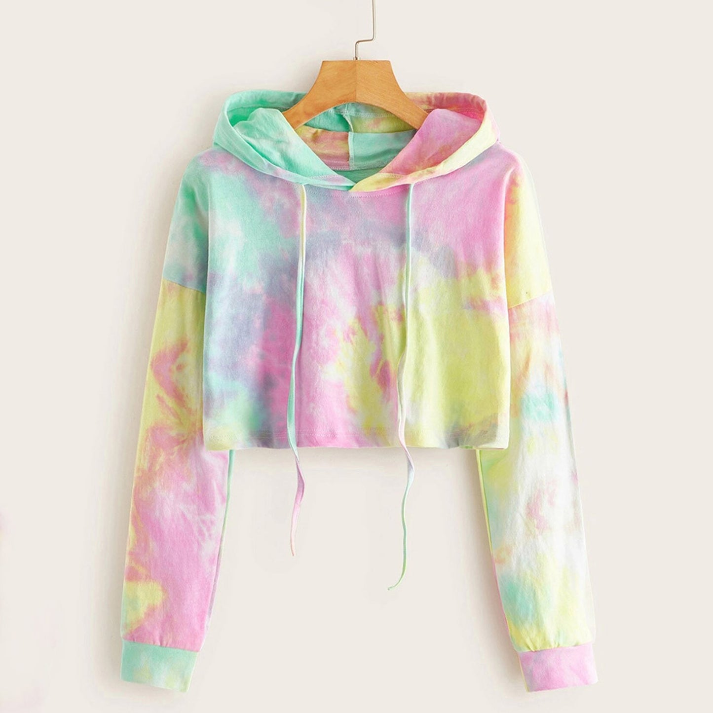 Hoodies Women Rainbow Tie Dye Print Women's Sweatshirt Autumn Cropped Hoodie Harajuku Streetwear Crop Top Hoodie Moletom