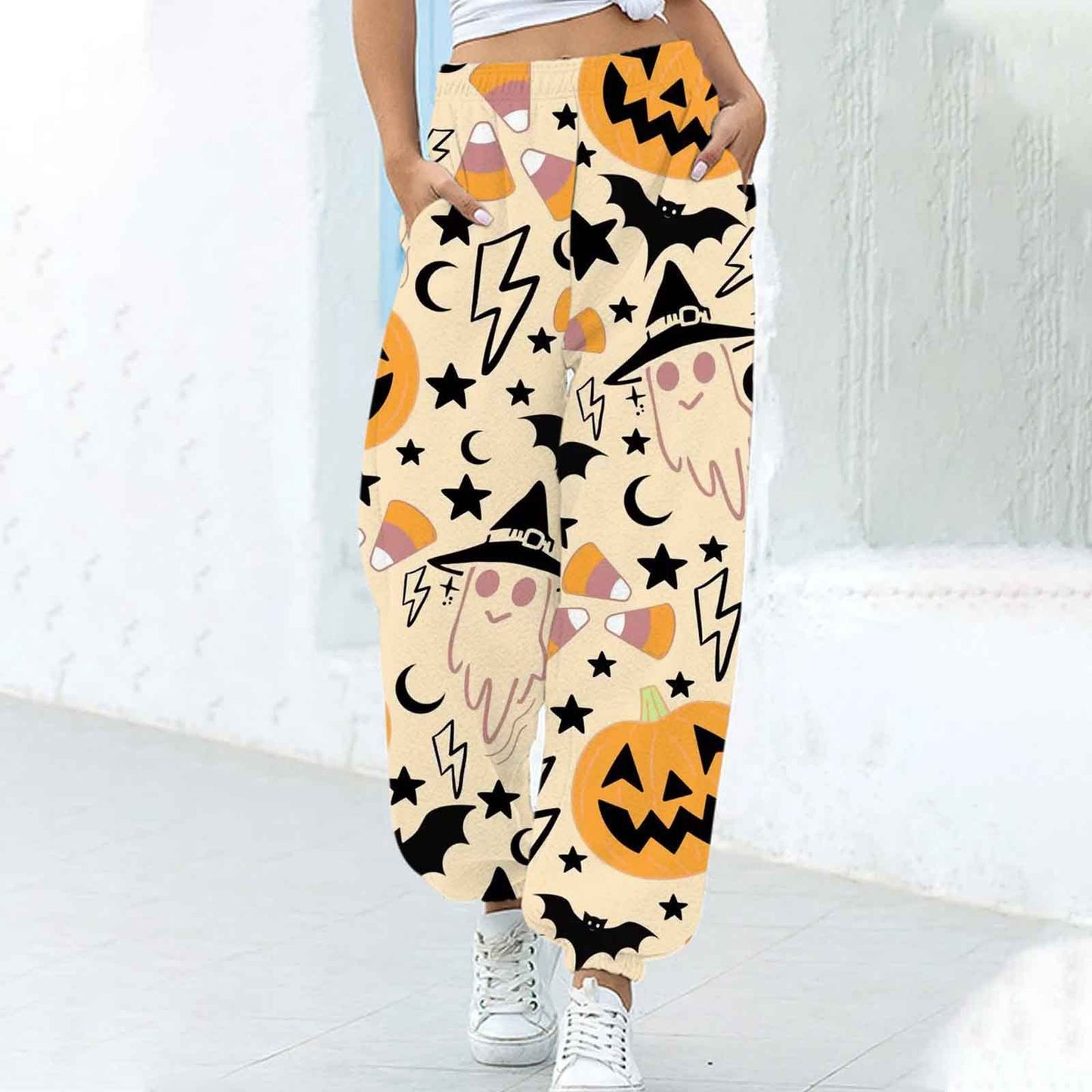 Women's Fashion Loose Halloween Funny Print Ankle Banded Pants