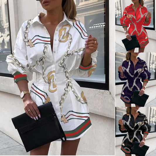 Hot Sale Fashion Print Waist Shirt Lantern Sleeve Shirt Women