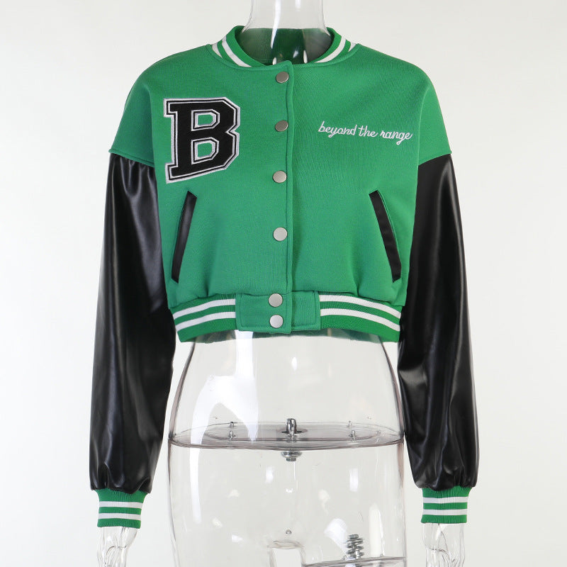 Women's Single-breasted Slim Stitching Long-sleeved Baseball Uniform Jacket