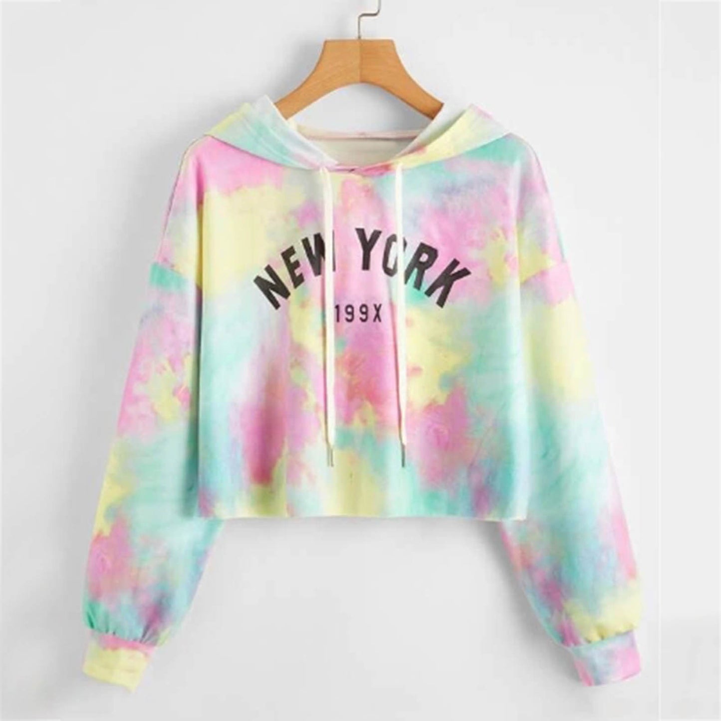 Hoodies Women Rainbow Tie Dye Print Women's Sweatshirt Autumn Cropped Hoodie Harajuku Streetwear Crop Top Hoodie Moletom