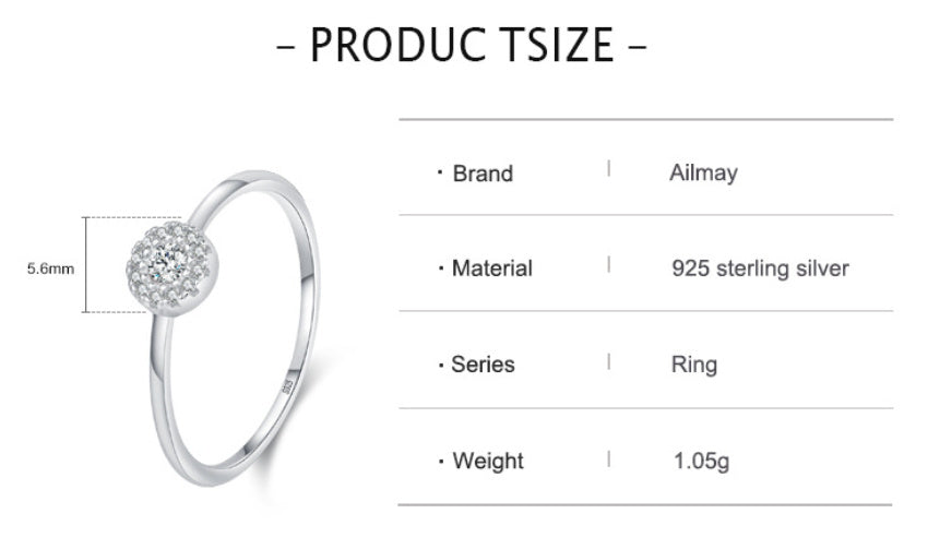 S925 Sterling Silver Simple Round Micro Rhinestone Ring