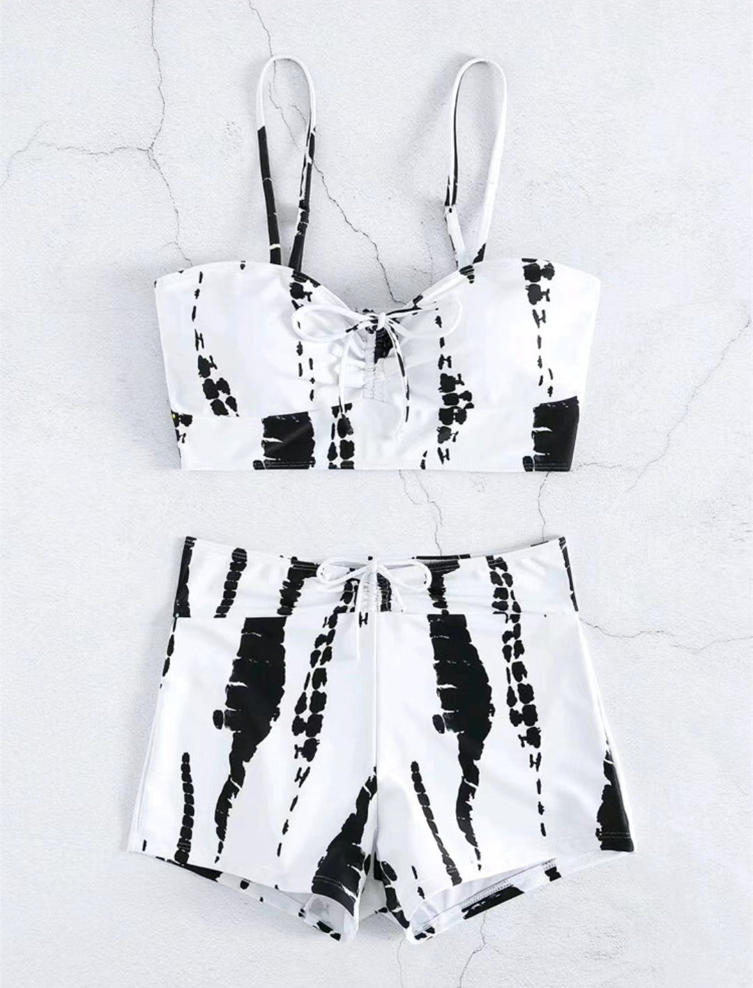 European And American Split High Waist Boxer Lace Printing Swimsuit