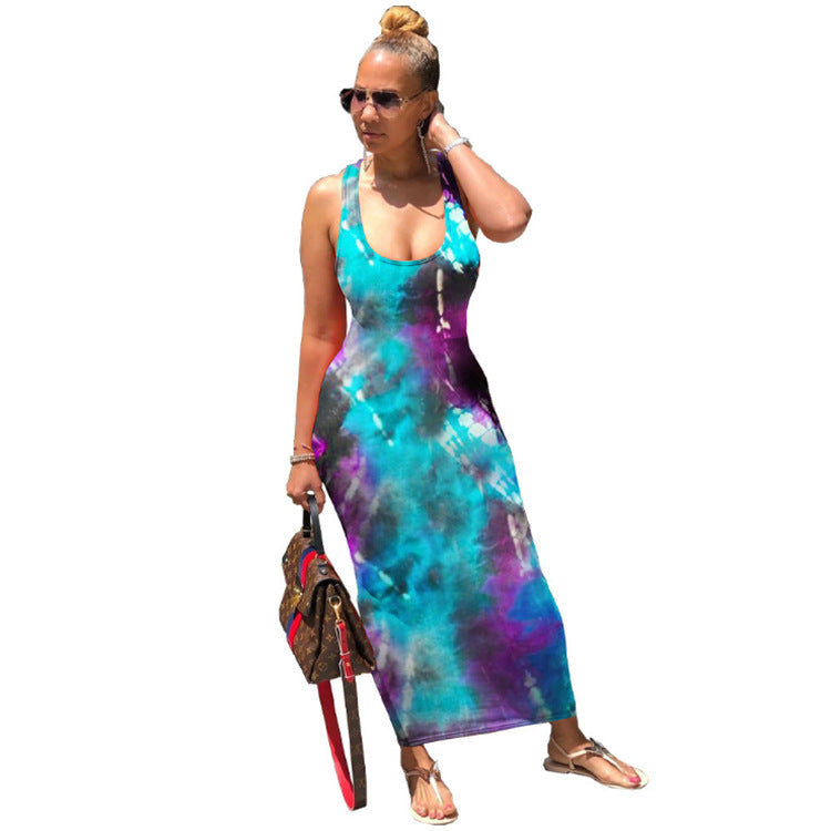 Ladies Long Skirt Independent Tie-dye Back Tie Dress