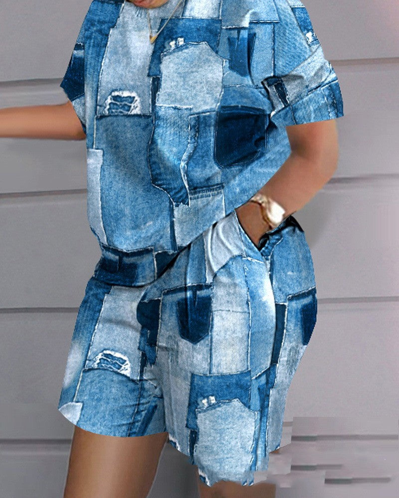 Women's New Printed Short Sleeve Casual Set