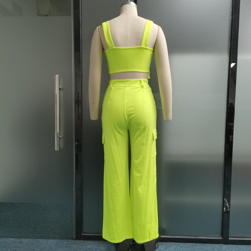 Women's Loose Fitting Straight Leg Pants Solid Color Two-piece Set