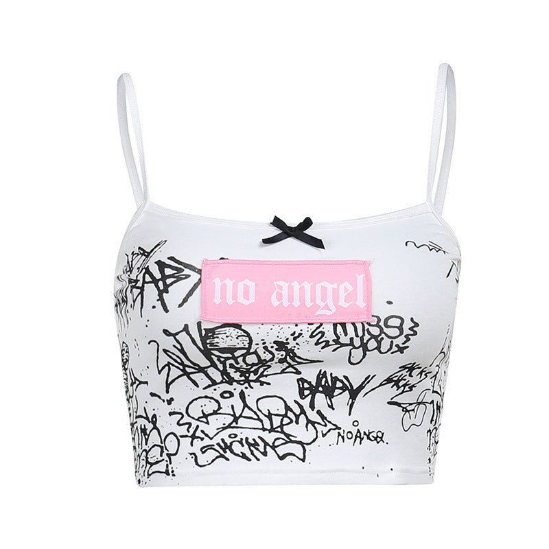Women's Graffiti Suspenders Cropped One Shoulder Top