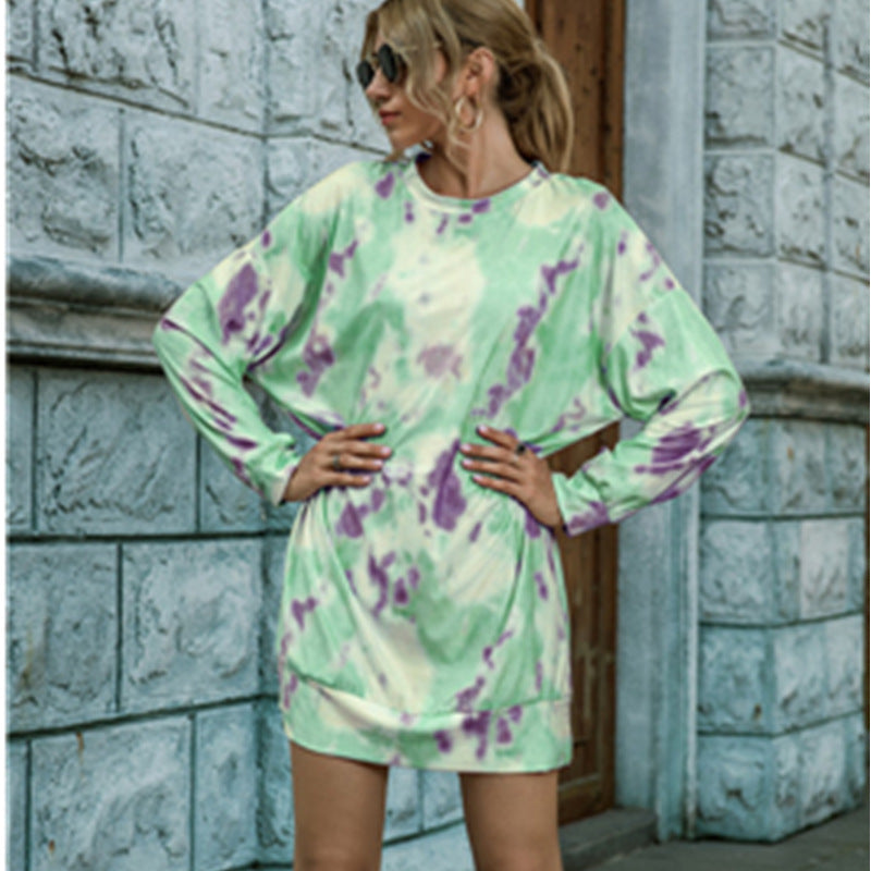 Women's Fashionable Knitted Sweater Long Sleeve Tie-dye Dress