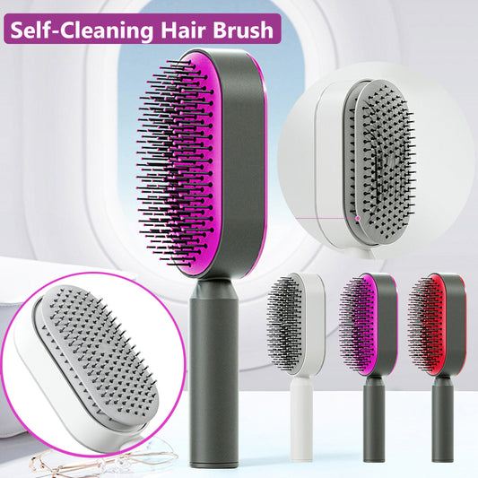 Women's self-cleaning hair brush