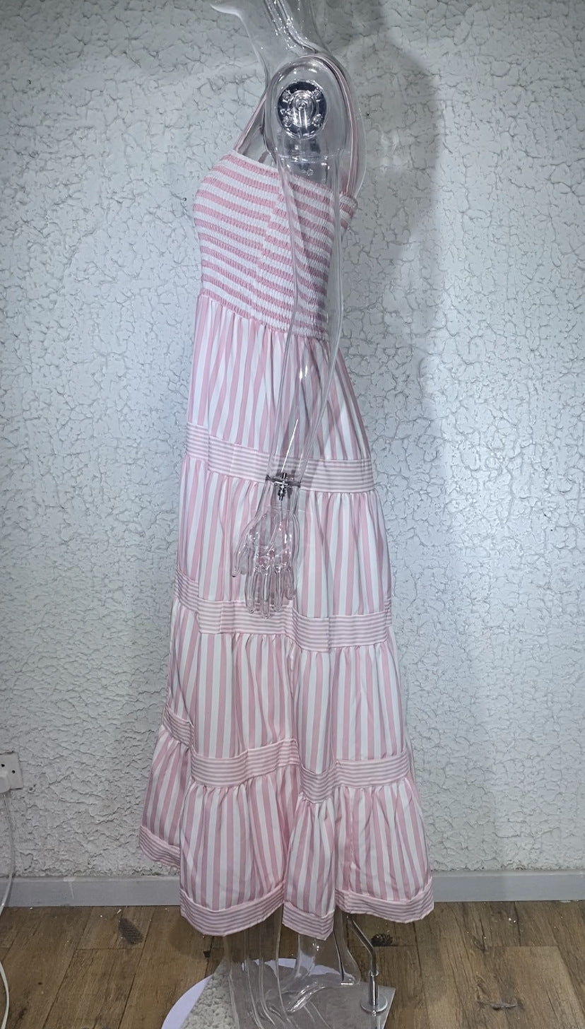 Striped Printed Suspenders Waist-tight Holiday Dress Women