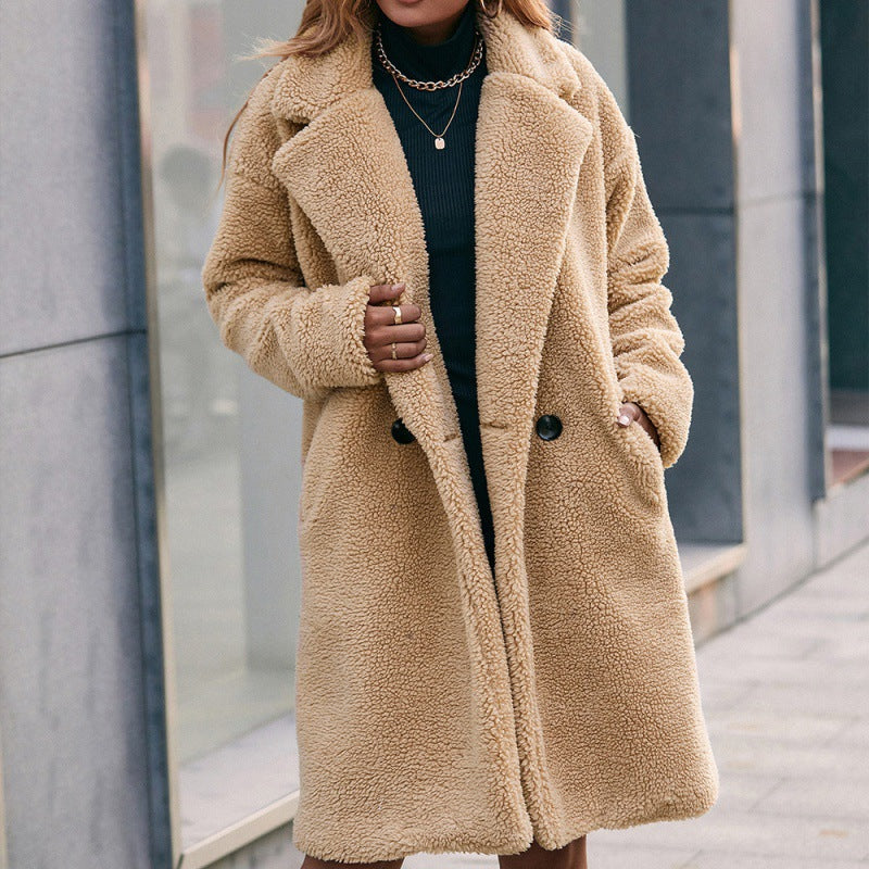 Loose Mid-length Plush Trench Coat