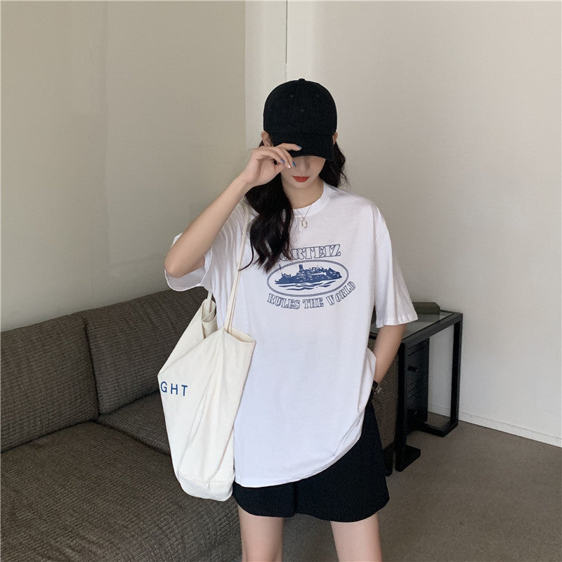 Short-sleeved T-shirt Loose Harajuku Style Top Bottoming Shirt