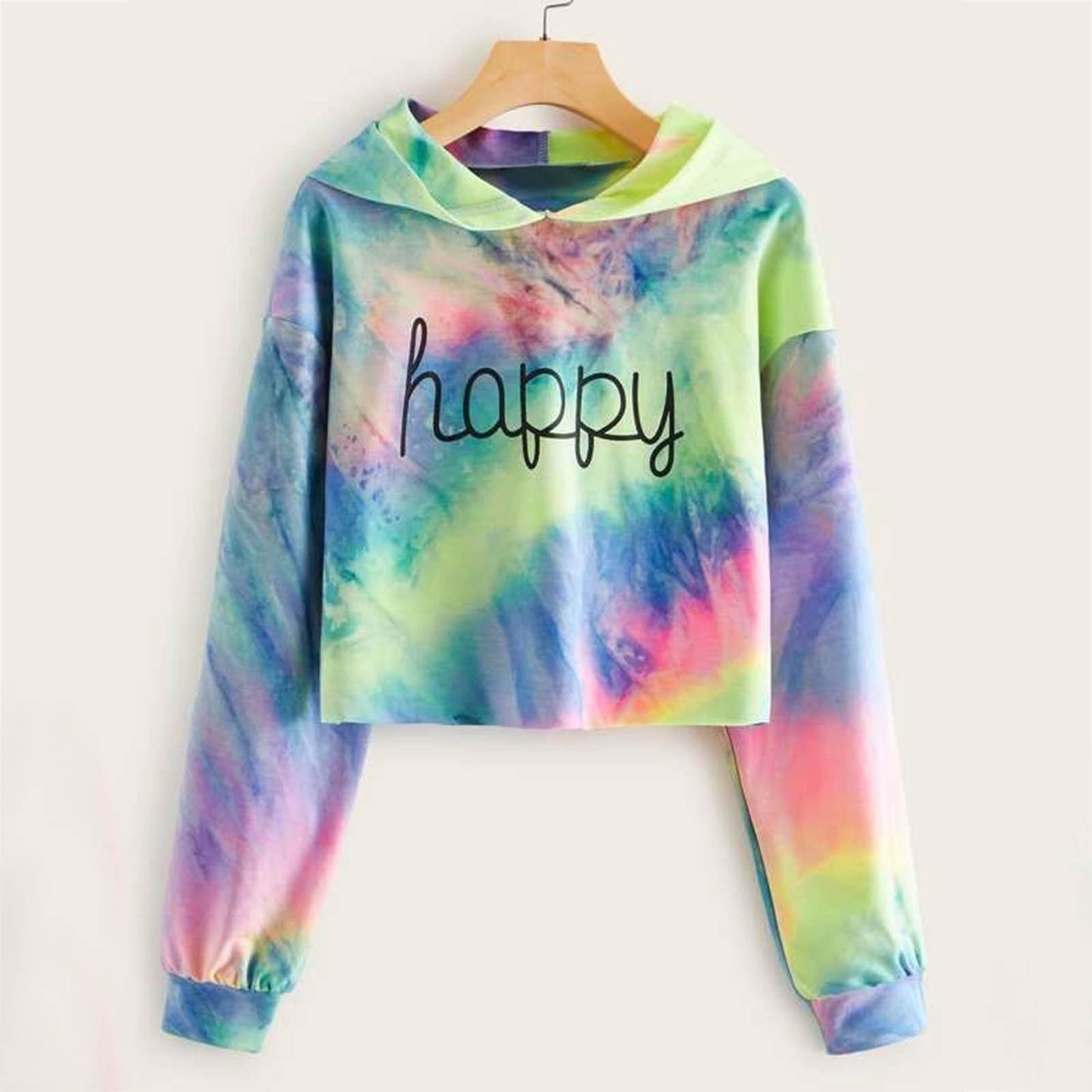 Hoodies Women Rainbow Tie Dye Print Women's Sweatshirt Autumn Cropped Hoodie Harajuku Streetwear Crop Top Hoodie Moletom