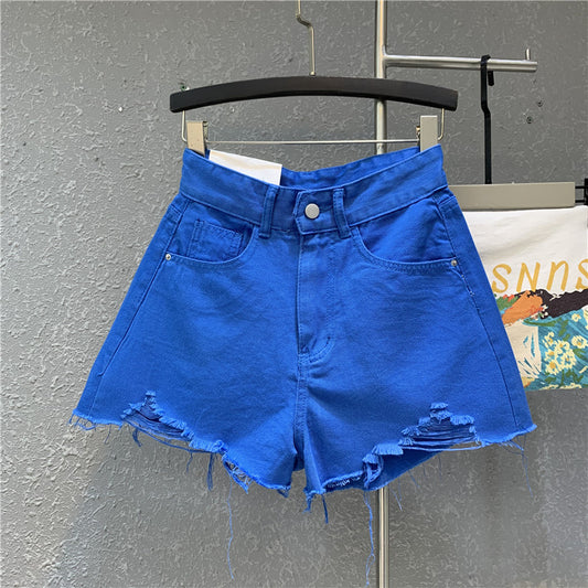 Fashion Wide Leg Pants Ripped Raw Edge Denim Shorts