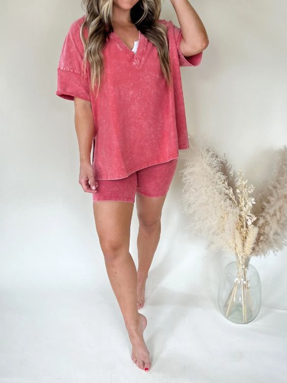 Women's V-Neck Denim-like Short-sleeved T-shirt Casual Shorts Suit