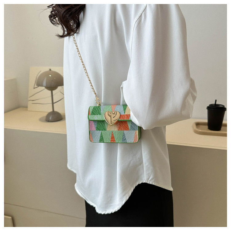 Fresh Simple Western Style Temperament Chain Small Female Patchwork Shoulder Messenger Bag