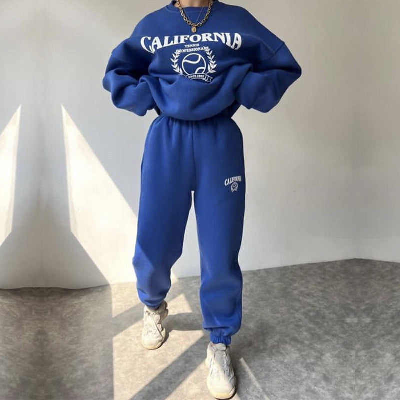 Women's Casual Printed Letter Sweater Sports Suit