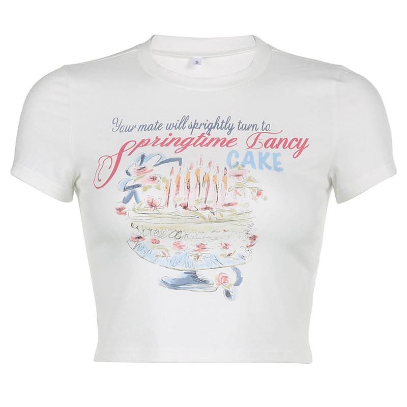 Cute Color Lead Printing Round Neck Short-sleeved T-shirt