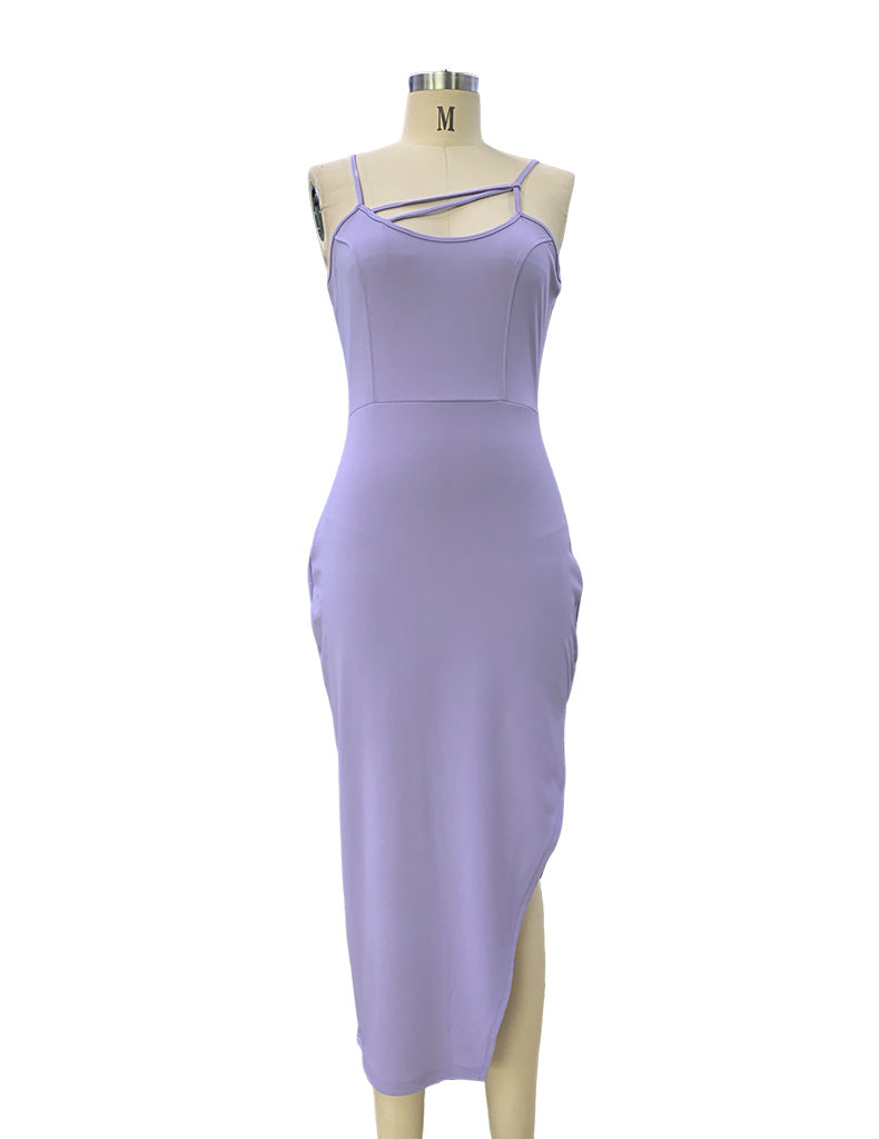 Solid Color Women's Round Neck Sleeveless Elegant Slimming Dress