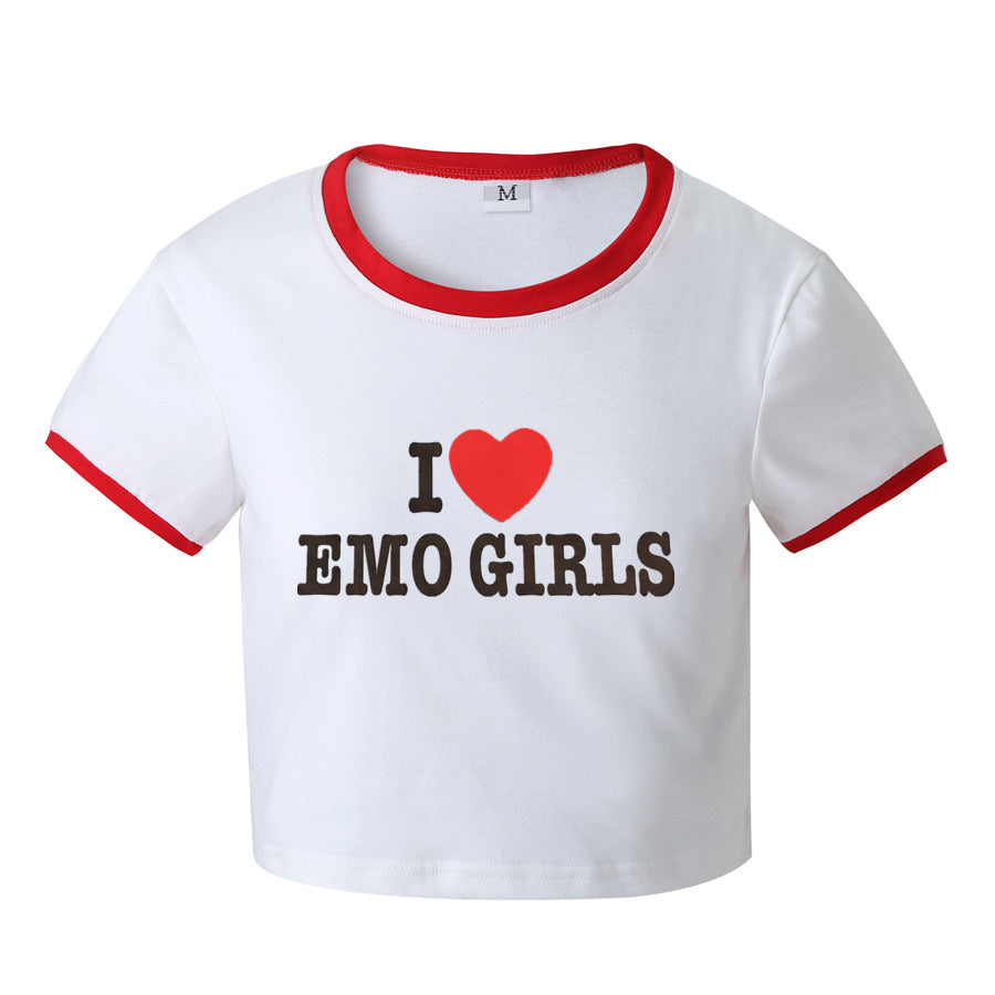 Letter Printed Slim Round Neck Short Sleeve T-shirt Top