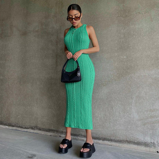 Autumn Fashion Casual Knitted Sleeveless Round Neck Dress Women