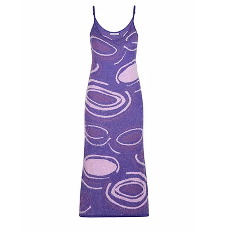 New Women's Printed Back Hollow Design Knitted Sling Bag Hip Dress Women
