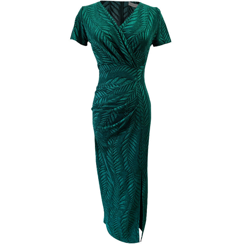 Ladies Neat Waist Slim Jacquard Leaf Knit Cotton Skirt