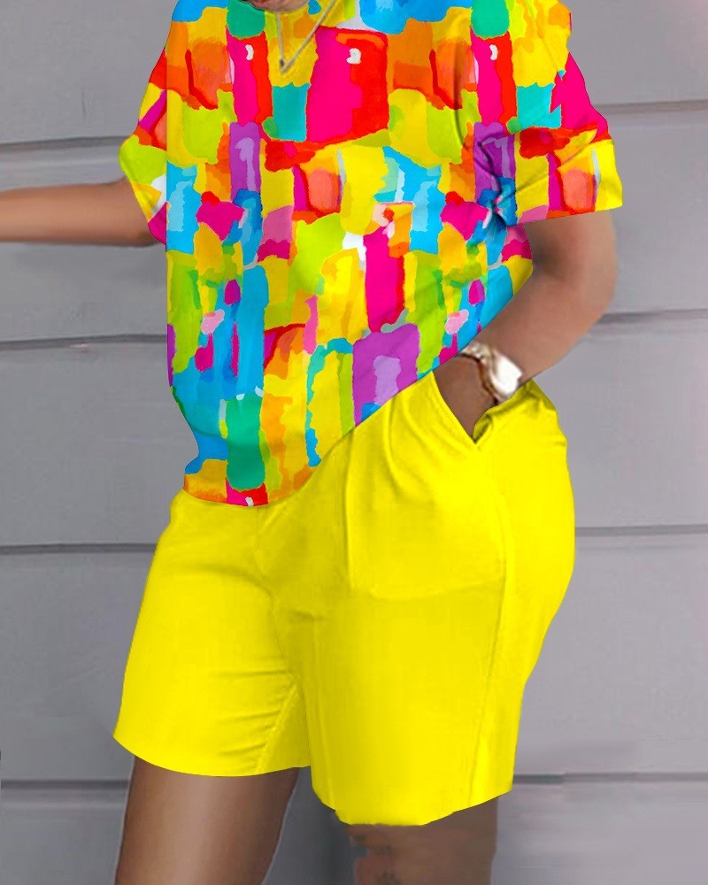 Women's New Printed Short Sleeve Casual Set