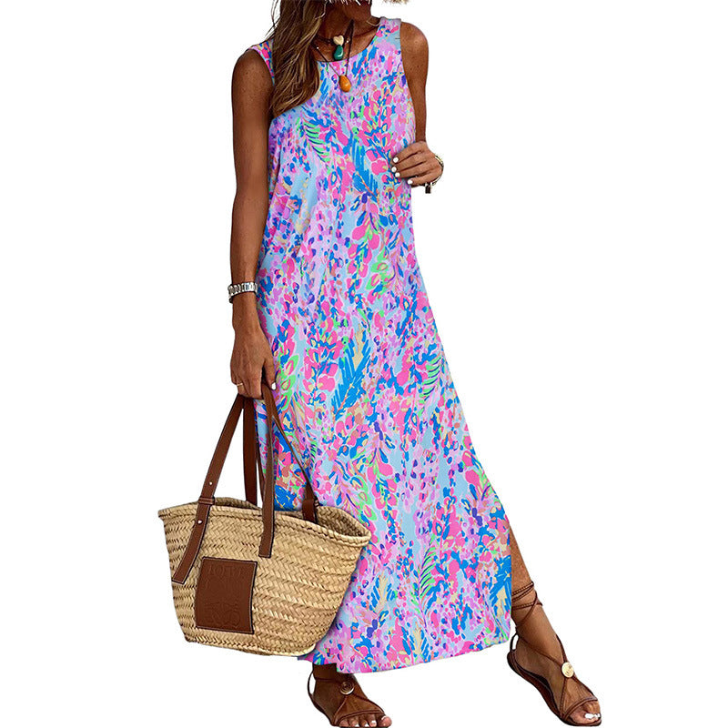 Women's Round-neck 3D Printing Maxi Dress