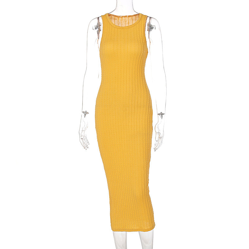 Autumn Fashion Casual Knitted Sleeveless Round Neck Dress Women