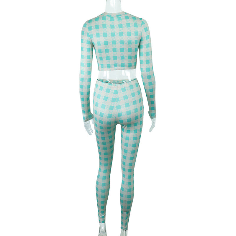 Zip Long Sleeve Sports Cropped Navel Slim Top Trousers Set