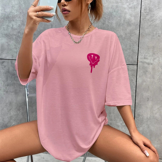 O Neck Short Sleeve Ladies Top Loose Print