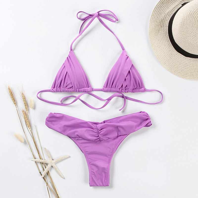 European And American Women's Solid Color Pleated Bikini
